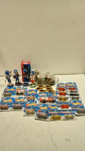 (1) Sealed NFL Bobblehead, (4) Loose BSU Bobbleheads, (6) Loose Hot wheels Cars, (19) Sealed Hot wheels Cars, (4) Coffee Mugs