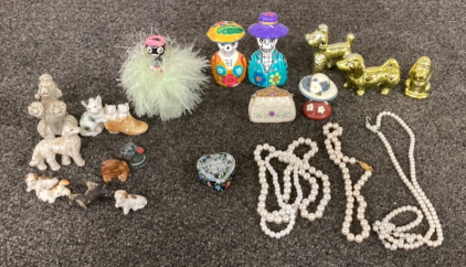 Assorted Figurines, Necklaces, & Salt/Pepper Shakers