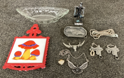 Belt Buckle, Vintage Hot Pad, & More