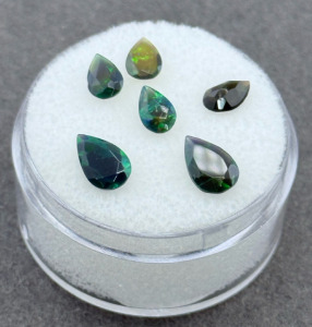 (6) 1.40ct. Natural Black Opal Faceted Pear Cut Gemstones
