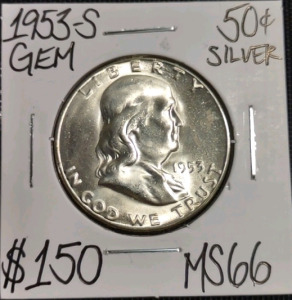 1953-S MS66 Gem Silver Franklin Half Dollar