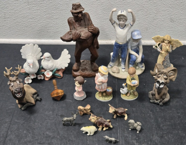 Vintage Wetherbee Hand-Carved "Man with Large Fish" - '93, Porcelain Statue "Home Run" by Paul Sebastian - '89, Treasure Memories "Springtime Friends" Porcelain - '87 & More!