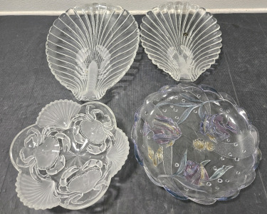 (3) Mikasa Sea Themed Etched Crystal Platters - Made in Germany / +$75 Value! & (1) Savoir Vivre Sea Themed "Key Largo" Crystal Platter - Made in Japan / +$50 Value!