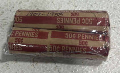 (2) Rolls of 50 Wheat Pennies (1909-1958)