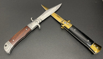 Automatic Knives with Stainless Steel Blades, Wood & Metal Handles