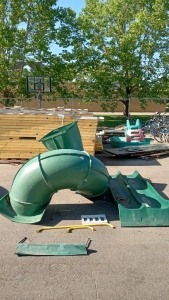 (2) KidCraft Green Plastic Outdoor Slides with Extra Accessories