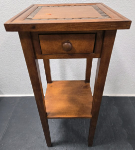 Vintage Knotty Pine Tiered Stand Drawer w/ Coconut Shell Top Decoration / +$300 Value! - 32"H x 13&frac34;"D x 13&frac34;"W