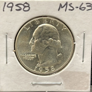 1958 Washington Quarter, MS-63, 90% Silver, Philadelphia Mint