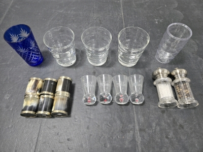 (3) Tiffany & Co. Crystal Glasses, (4) Di Amore Hand-Blown Red Bubble Shot Glasses, (1) Cobalt Blue Cut to Clear Highball Glass, & More!