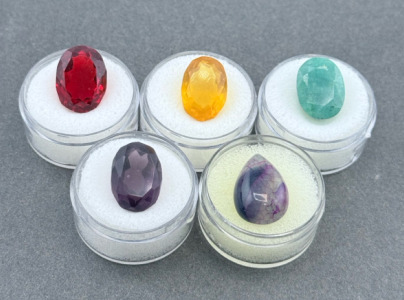 (5) Emerald, Topaz, Amethyst, Citrine, Dragon Veins Agate Gemstones