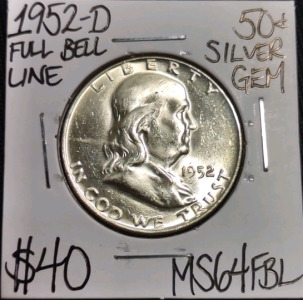 1952-D MS64FBL Full Bell Line Silver Half Dollar