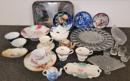 Dishes, Including Serving Trays, Tea Cups, And Decorative Plates