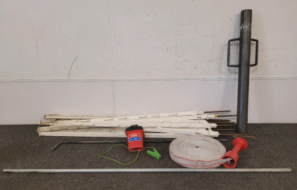 Electric Fence Equipment, Including SPEEDRITE Battery, Gate Handle, Fence Posts, And Post Driver