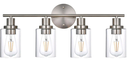 Bathroom Vanity Light with Clear Glass Shade, Brushed Nickel Finish for Mirror, Living Room, Bedroom, Hallway, E26 Base