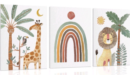 Boho Animal Nursery Wall Art: Safari Animal Prints for Nursery, Baby Nursery Decor for Boys Girls And (2) Lion Storage Boxes