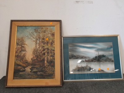 (2) Framed Landscape Paintings Acrylic & Watercolor