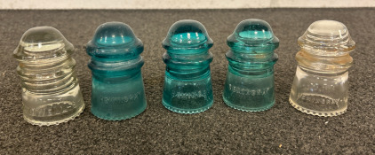 (5) Vintage Hemingray No. 9 Glass Insulators