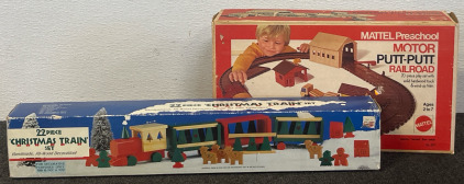 Vintage Mattel Preschool Motor Putt-Putt Railroad 20 Piece Play Set, Vintage 22 Piece Christmas Train Set