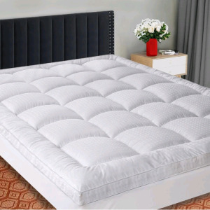 SOPAT Extra Thick Mattress Topper King 400TC Cotton Pillow Top Breathable Mattress Pad Protector with 8-22" Deep Pocket Soft Down Alternative Fill Mattress Cover (78x80 Inches, White) And Briarwood Home&reg; Flannel Sheet Set, 100% Organic Cotton, Six-Fold Br