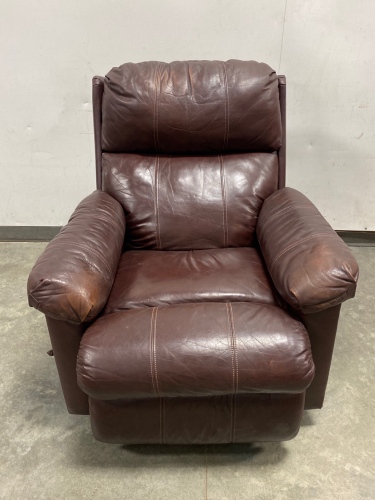 Brown Faux Leather Recliner and Ottoman