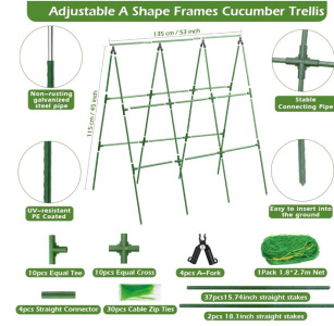 (4) Cucumber Trellis for Raised Beds, 45 x 53 Inch Adjustable Size A-Frame Garden Trellis for Climbing Plants