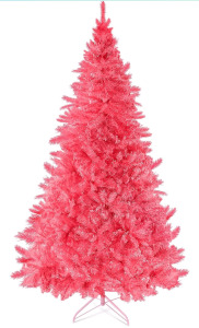 Pink Christmas Tree, Wrapping Paper, And A Wreath