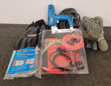 Duo-Fast Heb-800 Electric Brad Nailer, Antique Gas Mask, And Multi-Use Pump