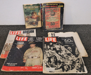 1960's Life Magazines 1902 Edition of Sears Roebuck Catalog, And Western Stories