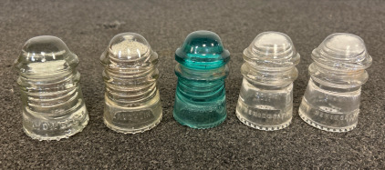 (5) Vintage Hemingray No. 9 Glass Insulators