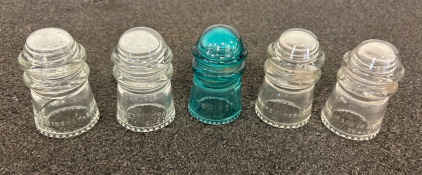 (5) Vintage Hemingray No. 9 Glass Insulators