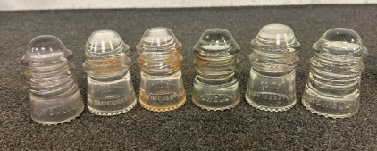 (6) Vintage Hemingray No. 9 Glass Insulators
