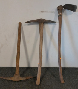 (2) Vintage Pickaxes & Garden Hoe