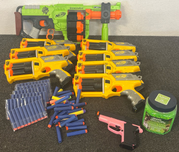 Nerf Guns! Nerf Zombie Strike Doominator, (7) Nerf N-Strike Maverick REV-6 blasters, Smith & Wesson Airsoft Gun & Bullets!