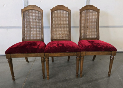 (3) Wood Red Cushioned Chairs