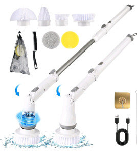 (2) DAJOGER Electric Spin Scrubber, Power Cleaning Scrubber Shower Cleaning Brush with 5000mah, 2 Modes, 2 Lengths Adjustable Electric Scrubber IPX7 Waterproof, for Cleaning Bathroom, Floor, Sofa.
