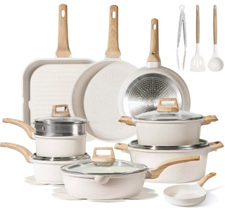 Brand New!!!! CAROTE 22pcs Pots and Pans Set Nonstick, Cookware Set White Granite Induction Kitchen Cooking Set w/Frying Pans & Saucepans& Grill Pan(PFOS, PFOA Free)