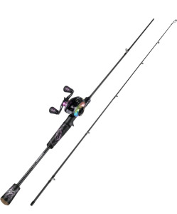 (2) One Bass Fishing Rod and Reel Combo, Medium Fast Baitcasting Combo, 24-Ton Carbon Fiber 2 Pieces Fishing Poles with Baitcaster Reel Super Polymer Handle