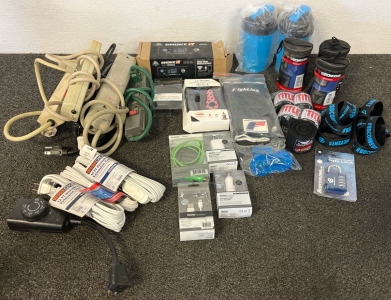 Fighting Gear Including Protein Shaker Cups, Handwraps, Gloves & Mouth Guard, & Electronics Including Smoke it, Chargers & Extention Cords