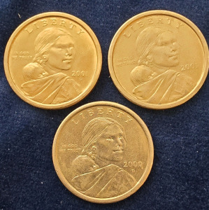 (3) Sacajawea Gold Dollar Coins