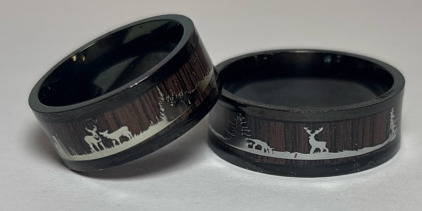 His And Hers Inverted Silhouette Buck/Does Forest Ring Set- His Size 10 And Hers Size 6