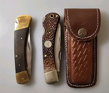 Remington R-3 W/Sheath And Buck 110 Folding Pocket Knives