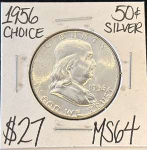 1956 MS64 Choice Silver Franklin 1/2 $1