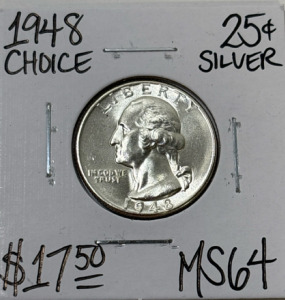 1948 MS64 Choice Silver Washington .25c