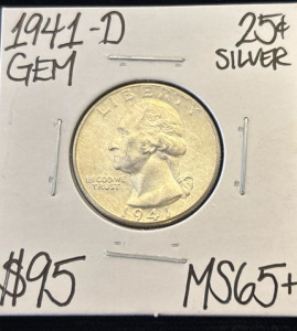 1941-D MS65+ Gem Silver Washington Quarter