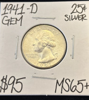1941-D MS65+ Gem Silver Washington Quarter