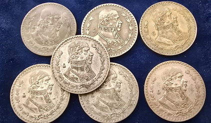 (7) Mexico Un Peso Coins- .720 Silver