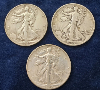 (3) Walking Liberty Half Dollars- 90% Silver