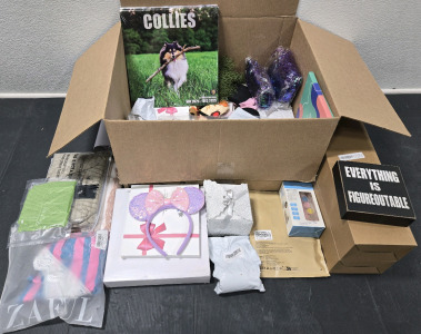 Assorted Amazon Box Including: USB C to HDMI Cables, Baby Nail Trimmer, Collagen Support Capsules, Mouse Ear Headbands, Clothing, & More!