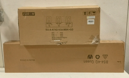 (1) Box of Bathroom 3 Bulb Lights and (1) Queen Bed Frame