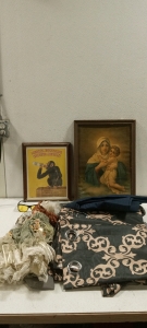 (1) Lot of Shower Curtains, Wall Art, Vintage Doll, and More